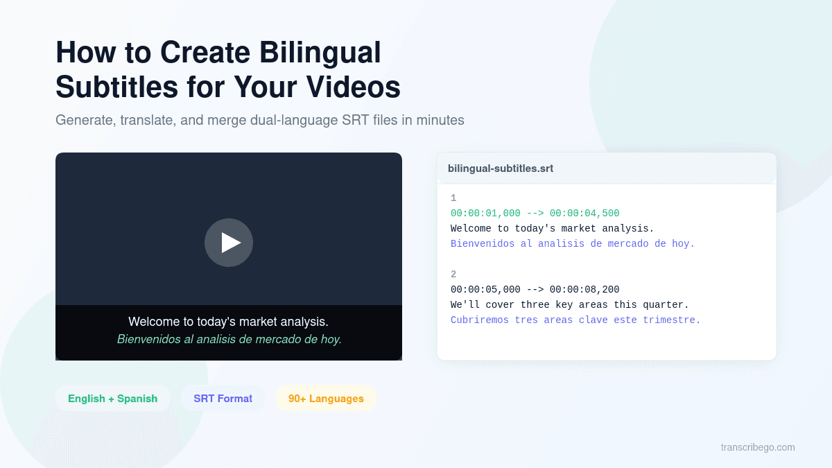 Vista general de subtítulos bilingües mostrando texto en inglés y español mostrados simultáneamente debajo de un fotograma de video