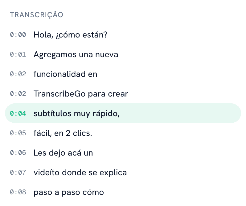 Transcrição com marcações de tempo do vídeo legendado