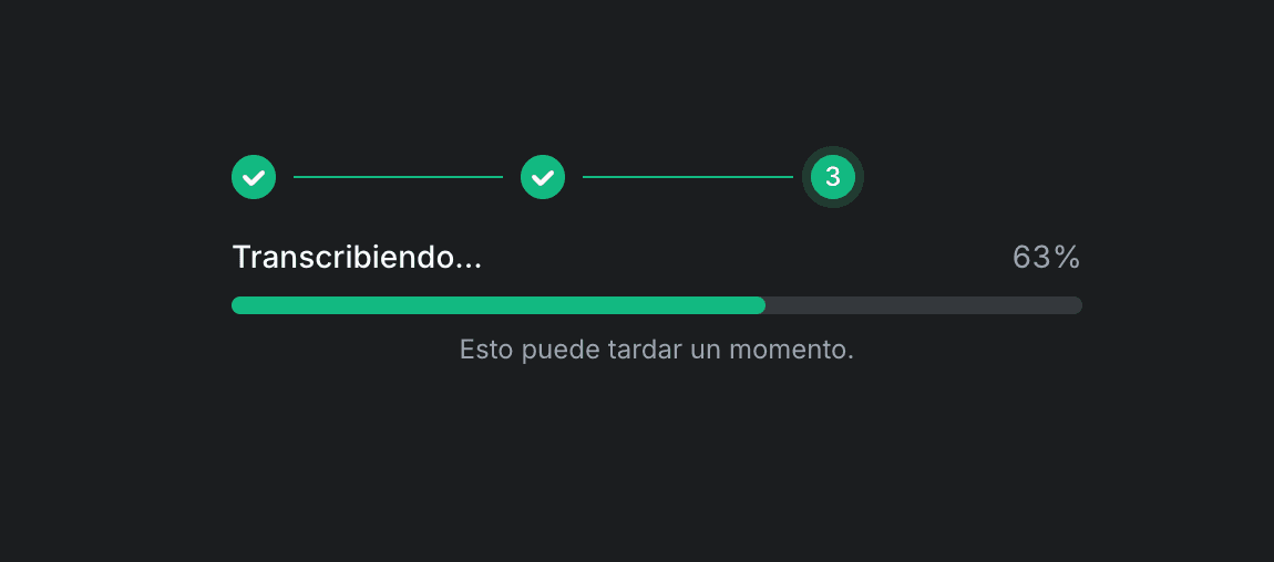 TranscribeGo che mostra la trascrizione in corso con un indicatore di avanzamento